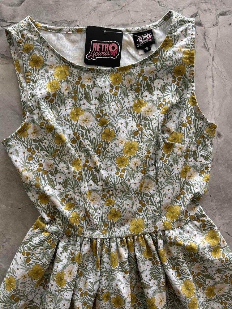 Mustard Floral Midi Dress Dresses by Retrolicious