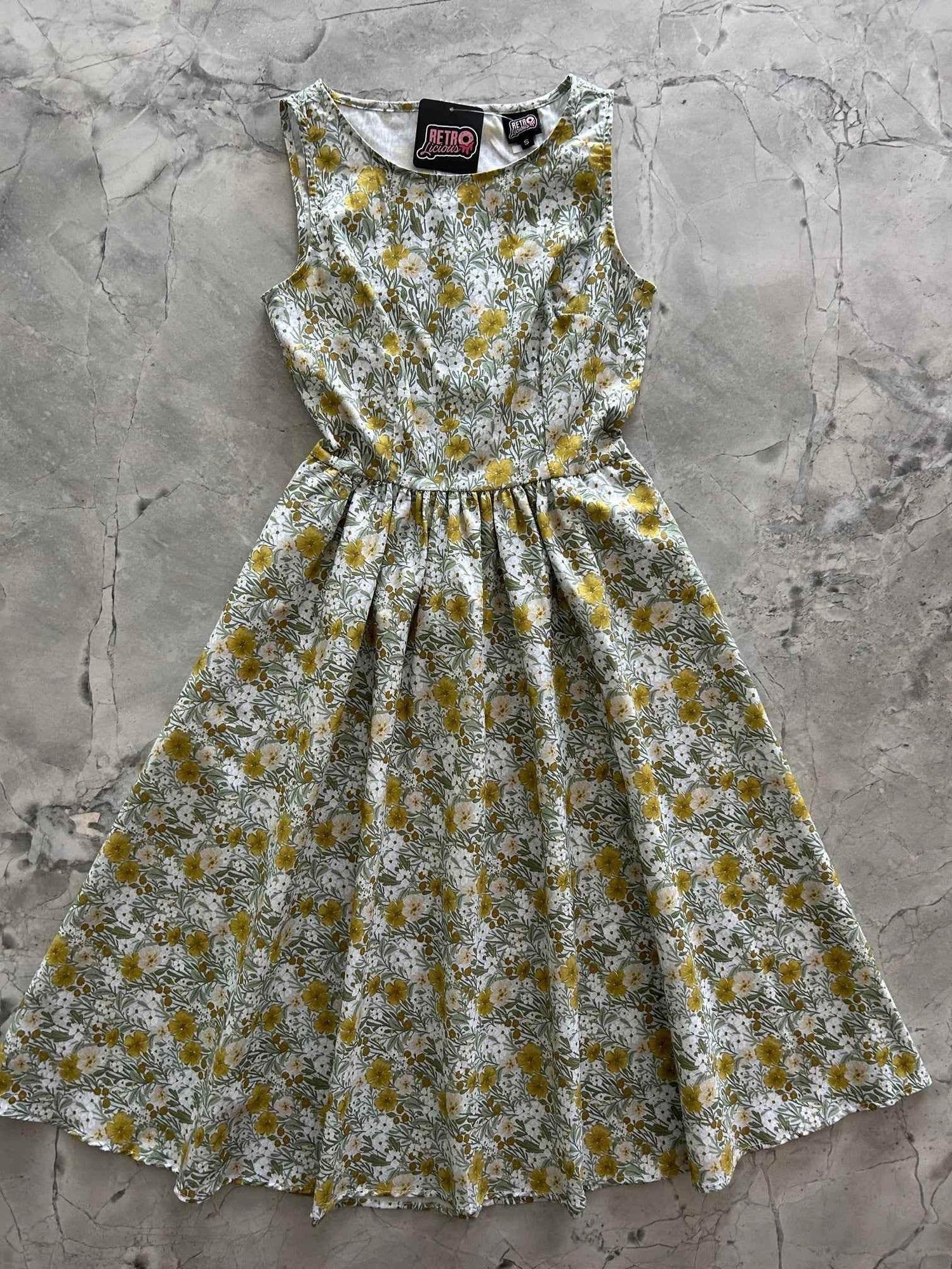 Mustard Floral Midi Dress Dresses by Retrolicious