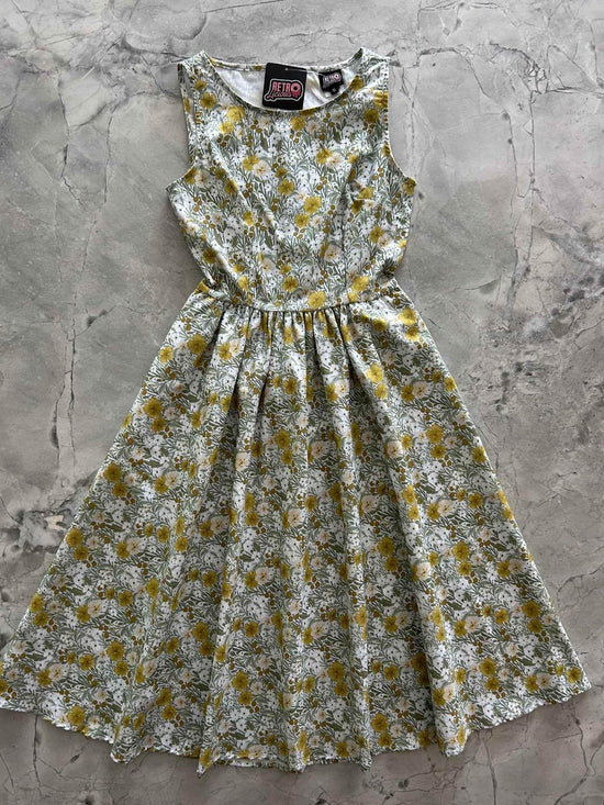 Mustard Floral Midi Dress Dresses by Retrolicious