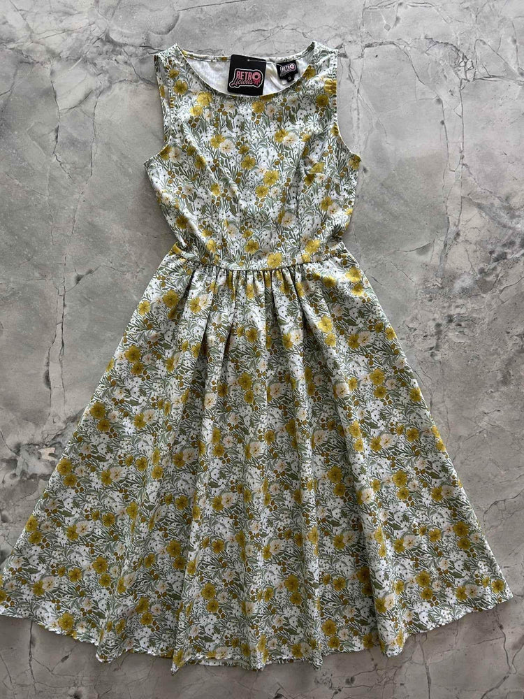 Mustard Floral Midi Dress Dresses by Retrolicious
