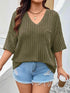 Plus Size V-Neck Ribbed Knit T-Shirt women Attire by Trendsi
