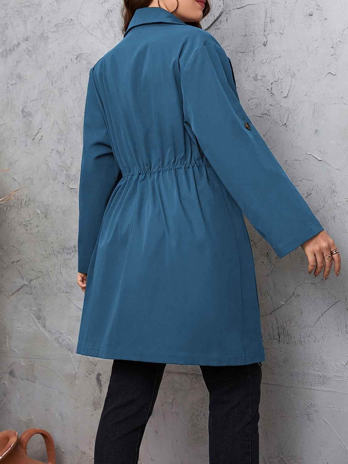 Honey Plus Size Lapel Collar Drawstring Roll-Tab Sleeve Trench Coat women Attire by Trendsi