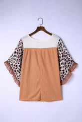 Plus Size Printed Color Block Ruffled Blouse women Attire by Trendsi