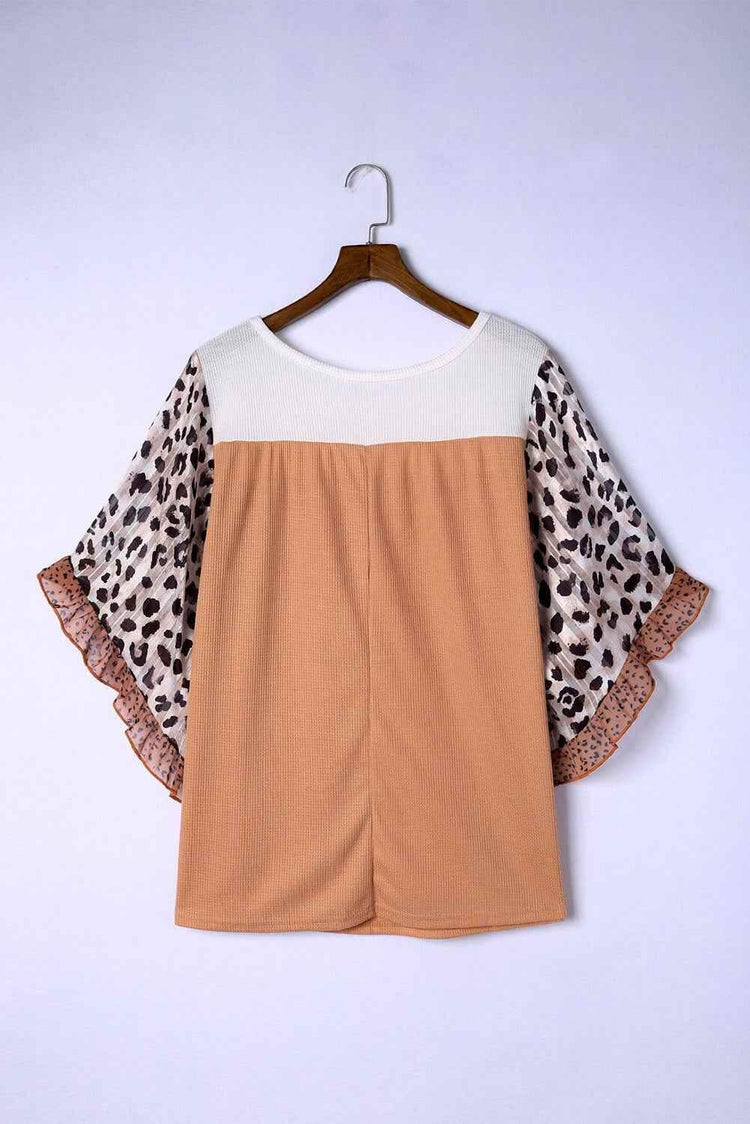 Plus Size Printed Color Block Ruffled Blouse women Attire by Trendsi