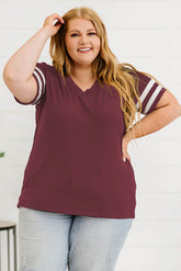 Plus Size Striped V-Neck Tee Shirt women Attire by Trendsi