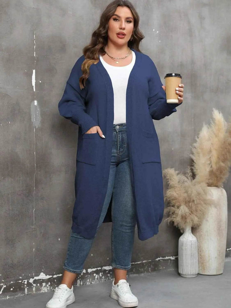 Plus Size Long Sleeve Pocketed Cardigan women Attire by Trendsi