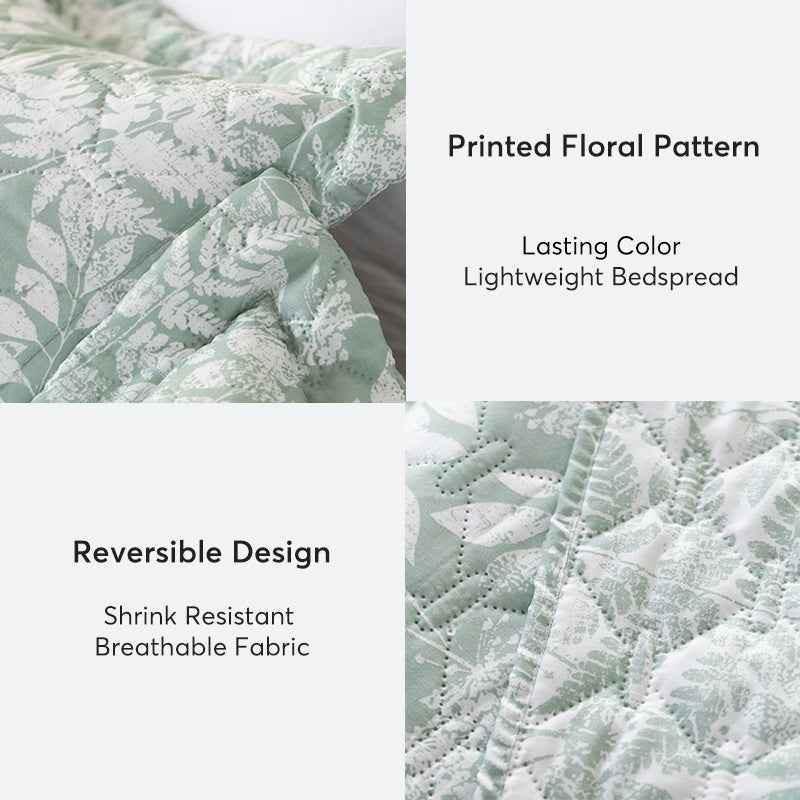 Kasentex Lightweight Botanical Green Floral Quilt Set - Light All Season Bedding, Room Decor, Graduation Gifts by Kasentex