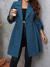 Honey Plus Size Lapel Collar Drawstring Roll-Tab Sleeve Trench Coat women Attire by Trendsi