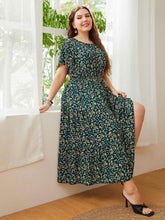 Honey Plus Size Floral Round Neck Short Sleeve Midi Dress women Attire by Trendsi