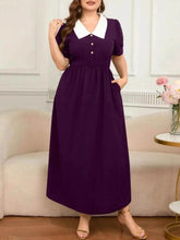 Plus Size Contrast Collar Short Sleeve Dress women Attire by Trendsi