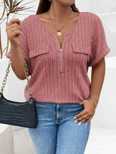 Plus Size Ribbed Half Zip Relaxed Fit T-Shirt women Attire by Trendsi
