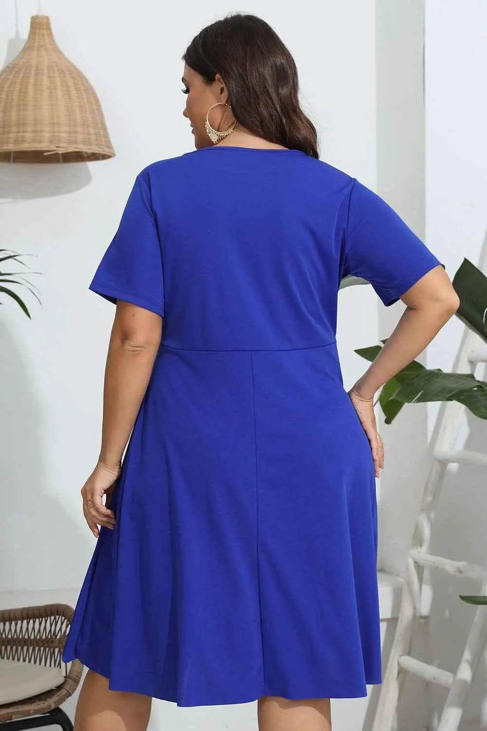 Plus Size Round Neck Openwork Dress women Attire by Trendsi
