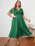 Honey Plus Size Short Sleeve Surplice Neck Midi Dress women Attire by Trendsi