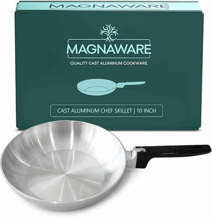 10-Inch Chef Skillet – Quick & Even Heat Distribution – Lightweight Cast Aluminum Frying Pan Home & Garden by MAGNAWARE