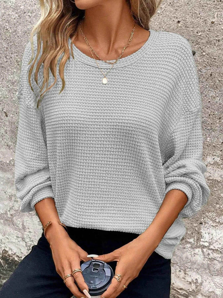 Plus Size Relaxed Fit Waffle Knit Round Neck T-Shirt women Attire by Trendsi