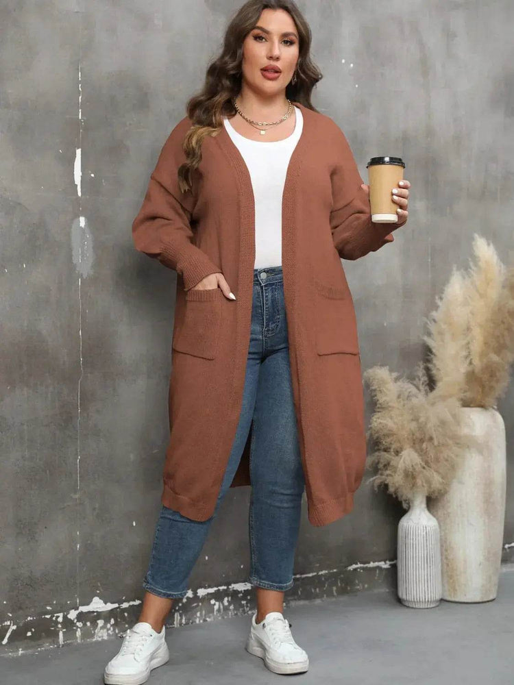 Plus Size Long Sleeve Pocketed Cardigan women Attire by Trendsi
