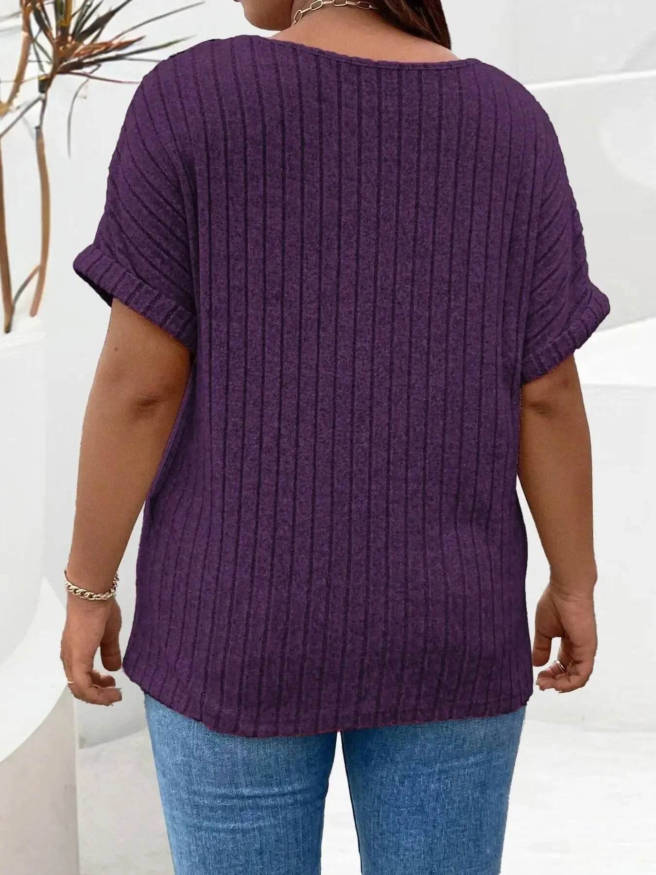 Plus Size Ribbed Half Zip Relaxed Fit T-Shirt women Attire by Trendsi