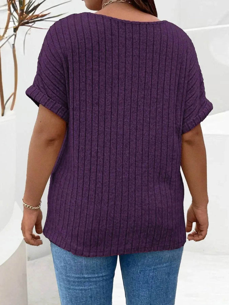Plus Size Ribbed Half Zip Relaxed Fit T-Shirt women Attire by Trendsi