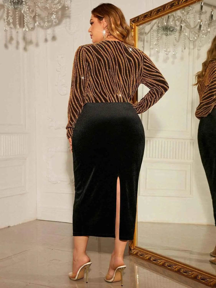 Honey Plus Size Surplice Neck Long Sleeve Slit Dress women Attire by Trendsi