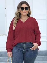 Plus Size Ribbed V-Neck Long Sleeve Top women Attire by Trendsi
