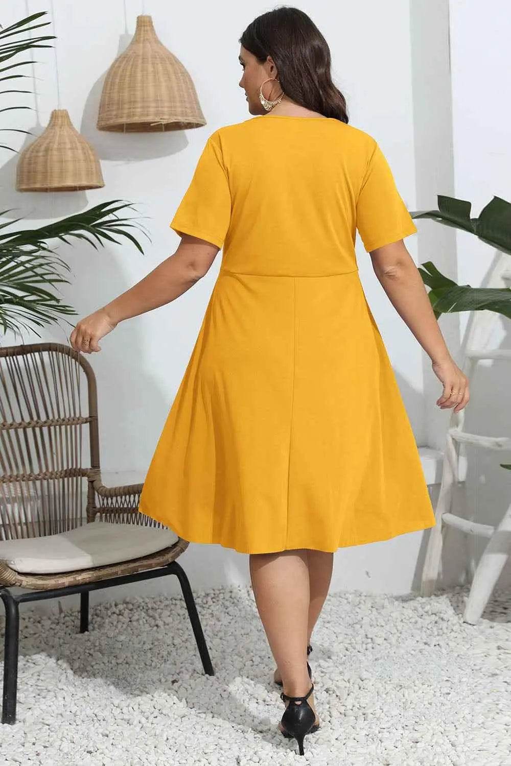 Plus Size Round Neck Openwork Dress women Attire by Trendsi