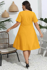 Plus Size Round Neck Openwork Dress women Attire by Trendsi