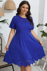 Plus Size Round Neck Openwork Dress women Attire by Trendsi