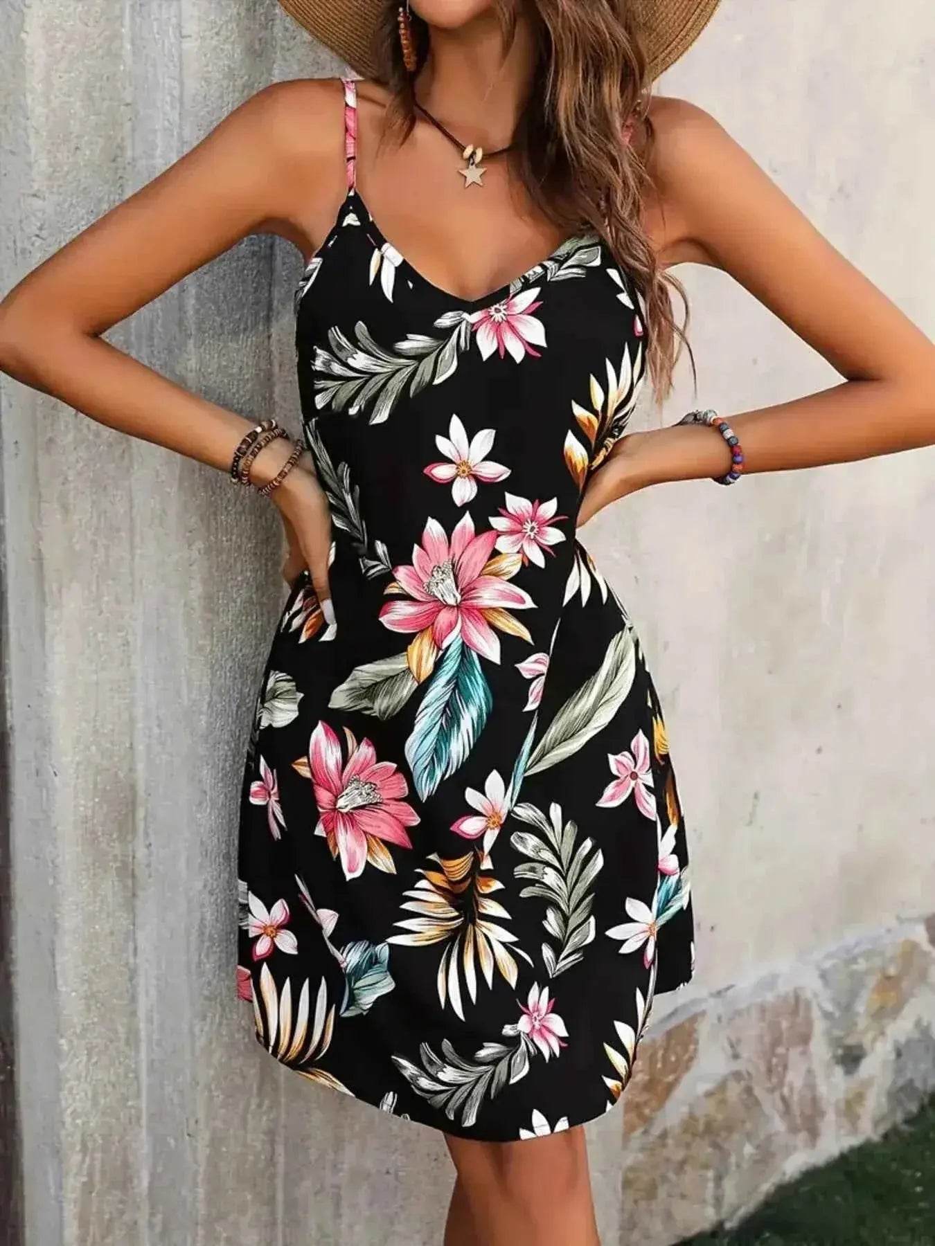 Plus Size Printed V-Neck Cami Dress women Attire by Trendsi