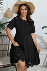 Plus Size Round Neck Openwork Dress women Attire by Trendsi