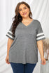 Plus Size Striped V-Neck Tee Shirt women Attire by Trendsi