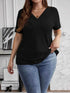 Plus Size V-Neck Short Sleeve Ribbed T-Shirt women Attire by Trendsi