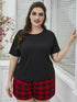 Plus Size Round Neck Tee Shirt and Plaid Shorts Lounge Set women Attire by Trendsi