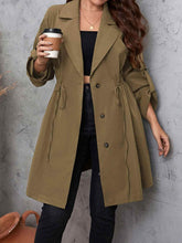 Honey Plus Size Lapel Collar Drawstring Roll-Tab Sleeve Trench Coat women Attire by Trendsi