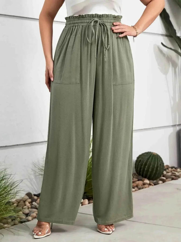 Plus Size High Waist Wide Leg Drawstring Pants women Attire by Trendsi