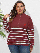 Plus Size Zip-Up Striped Sweater women Attire by Trendsi
