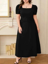 Plus Size Square Neck Puff Sleeve Midi Dress women Attire by Trendsi