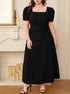 Plus Size Square Neck Puff Sleeve Midi Dress women Attire by Trendsi