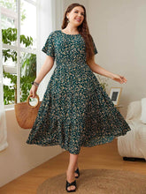 Honey Plus Size Floral Round Neck Short Sleeve Midi Dress women Attire by Trendsi