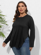 Plus Size Round Neck Long Sleeve Slit T-Shirt women Attire by Trendsi