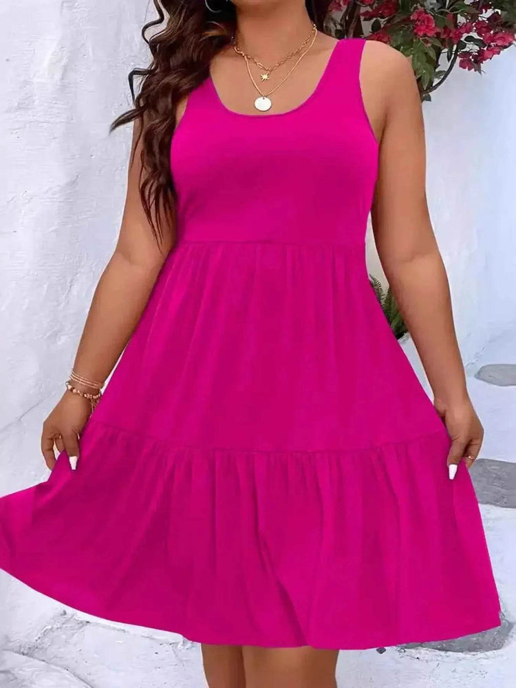 Plus Size Tiered Scoop Neck Tank Dress women Attire by Trendsi