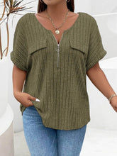 Plus Size Ribbed Half Zip Relaxed Fit T-Shirt women Attire by Trendsi