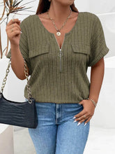 Plus Size Ribbed Half Zip Relaxed Fit T-Shirt women Attire by Trendsi