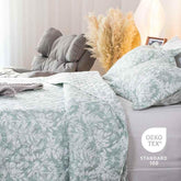 Kasentex Lightweight Botanical Green Floral Quilt Set - Light All Season Bedding, Room Decor, Graduation Gifts by Kasentex