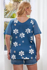 Plus Size V-Neck Raglan Sleeve Tee women Attire by Trendsi