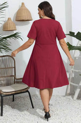Plus Size Round Neck Openwork Dress women Attire by Trendsi