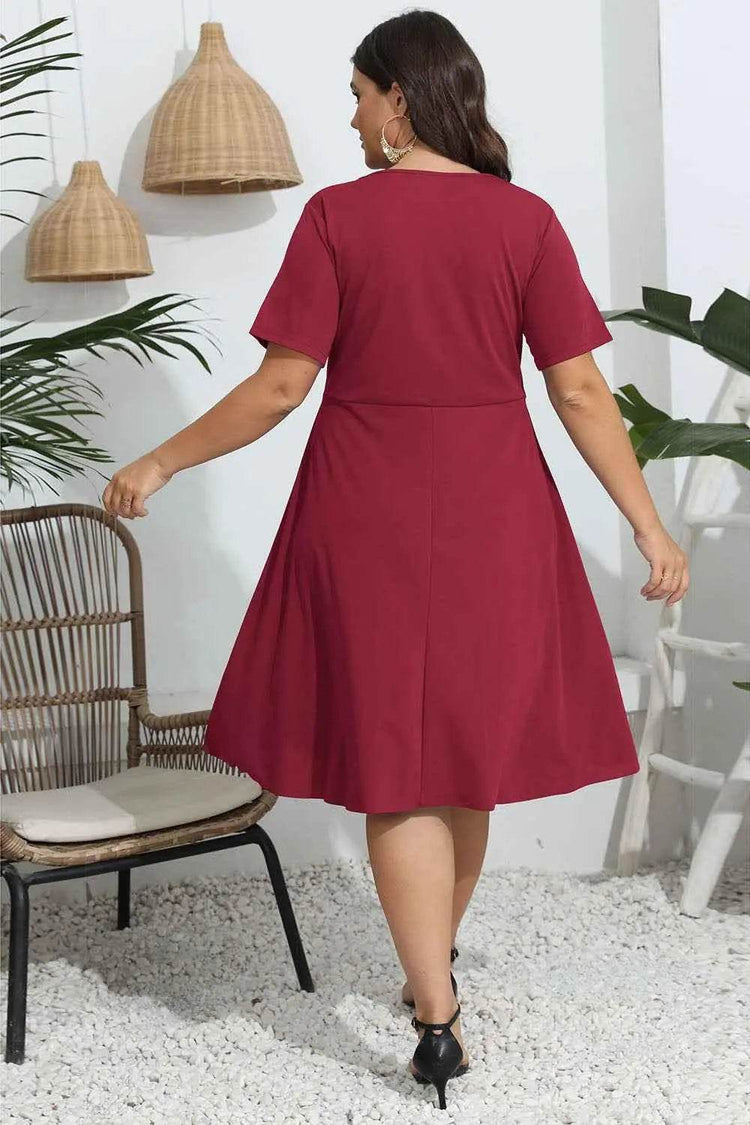 Plus Size Round Neck Openwork Dress women Attire by Trendsi
