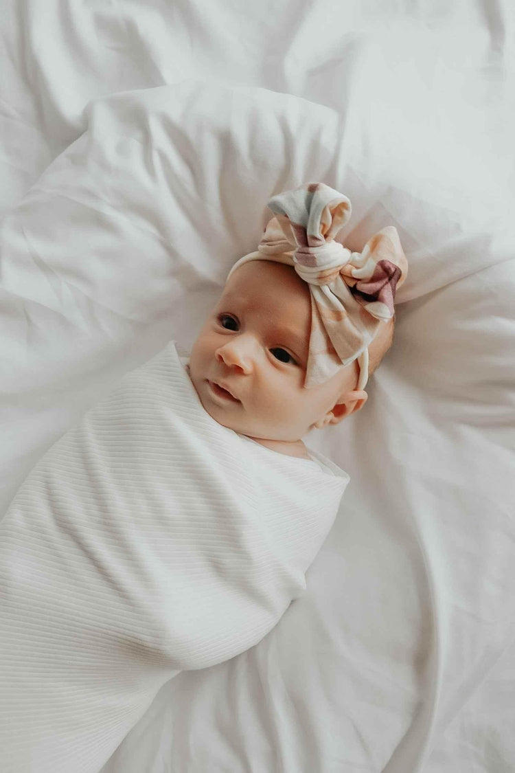 Dove Ribbed Stretch Swaddle by Little Mae & Co