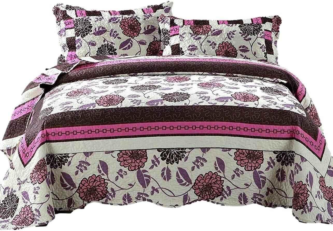 DaDa Bedding Bohemian Purple Blooms Floral Garden Pink Brown Bedspread Set (KBJ1629) Quilts by DaDalogy Bedding Collection