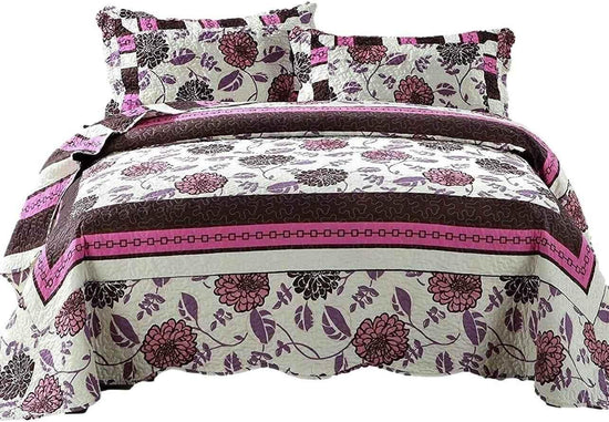 DaDa Bedding Bohemian Purple Blooms Floral Garden Pink Brown Bedspread Set (KBJ1629) Quilts by DaDalogy Bedding Collection