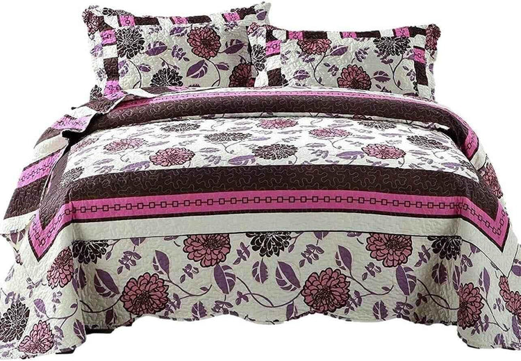 DaDa Bedding Bohemian Purple Blooms Floral Garden Pink Brown Bedspread Set (KBJ1629) Quilts by DaDalogy Bedding Collection